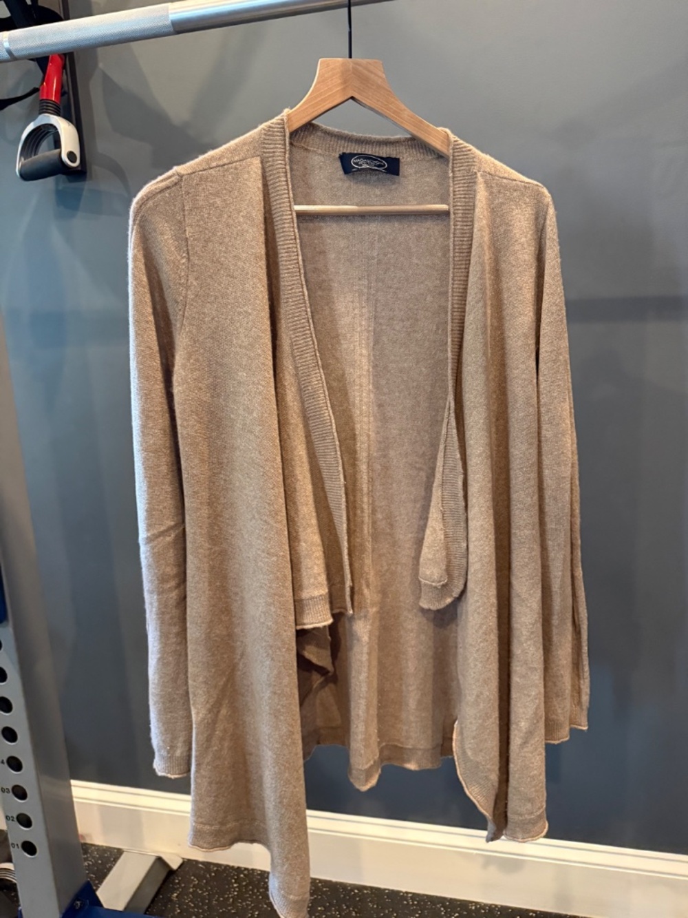 Magaschoni New York 100% Cashmere Open Front Cardigan Sweater Taupe